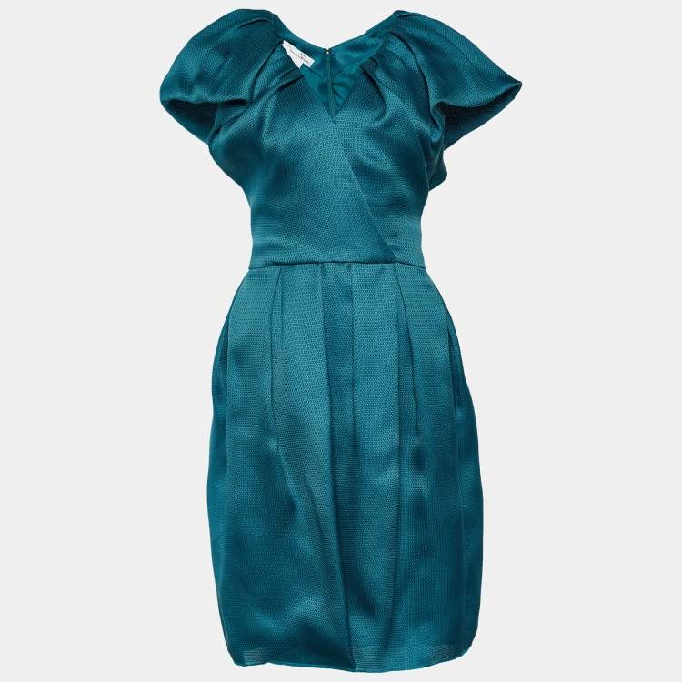 مملوكة مسبقًا Oscar de la Renta Teal Blue Basket Weave Cocktail Dress M