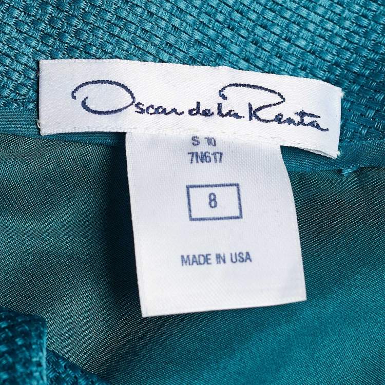 مملوكة مسبقًا Oscar de la Renta Teal Blue Basket Weave Cocktail Dress M