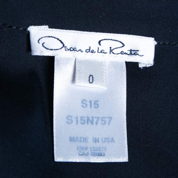 Pre Owned Oscar de la Renta Navy Blue Cotton Pleated Sleeveless Top XS