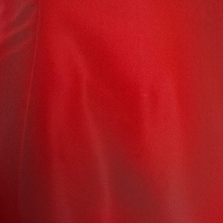 Pre Owned Oscar de la Renta Red Silk Strapless Gown M