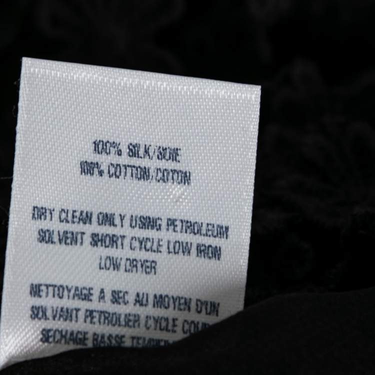 Pre Owned Oscar de la Renta Black Floral Guipure Lace Silk Top XL