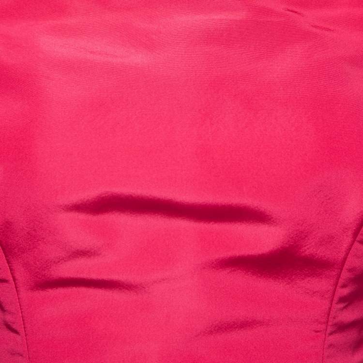 Pre Owned Oscar de la Renta Pink Silk Off-Shoulder Flutter Sleeve Long Dress M