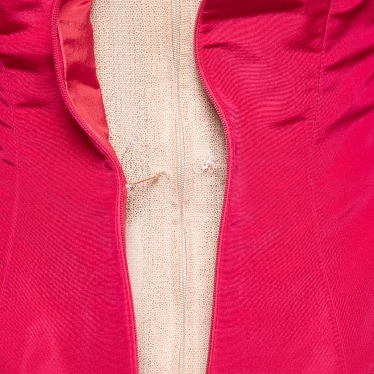 Pre Owned Oscar de la Renta Pink Silk Off-Shoulder Flutter Sleeve Long Dress M