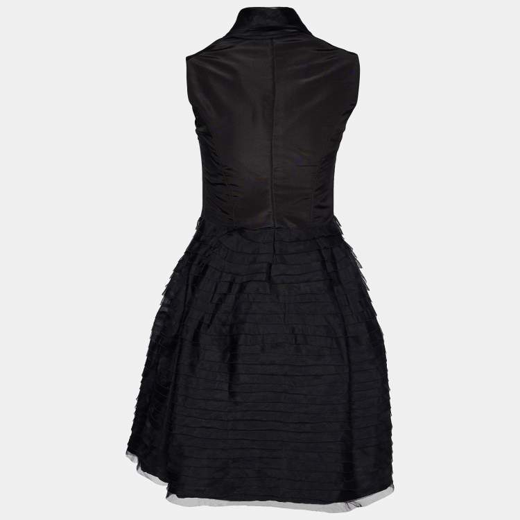 Pre Owned Oscar de la Renta Black Silk Tiered Sleeveless Dress M