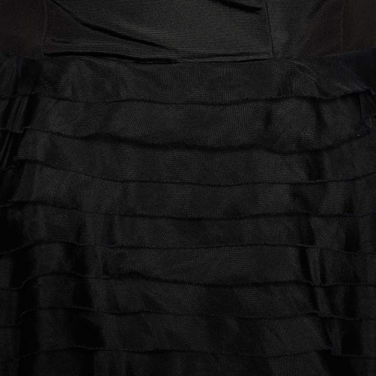 Pre Owned Oscar de la Renta Black Silk Tiered Sleeveless Dress M