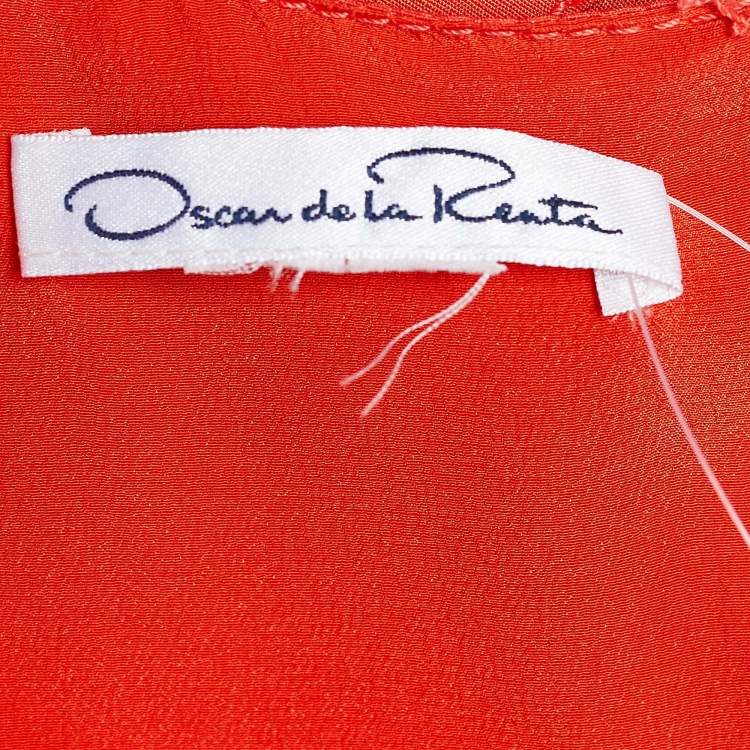 Pre Owned Oscar de la Renta Orange Silk Pleated Detail Midi Dress L