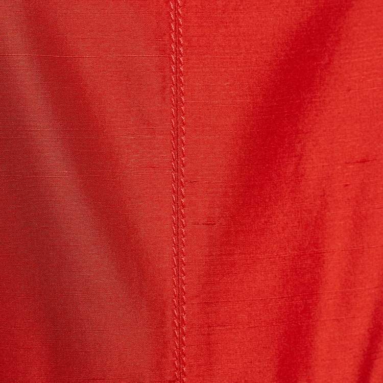 Pre Owned Oscar de la Renta Orange Silk Pleated Detail Midi Dress L