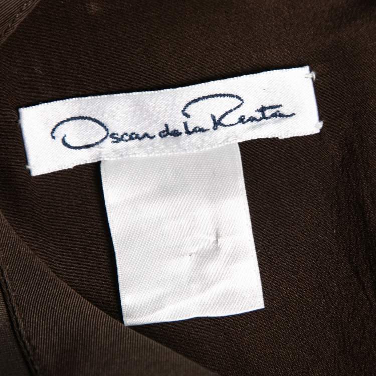 Pre Owned Oscar de la Renta Brown Silk Pleated Midi Dress M