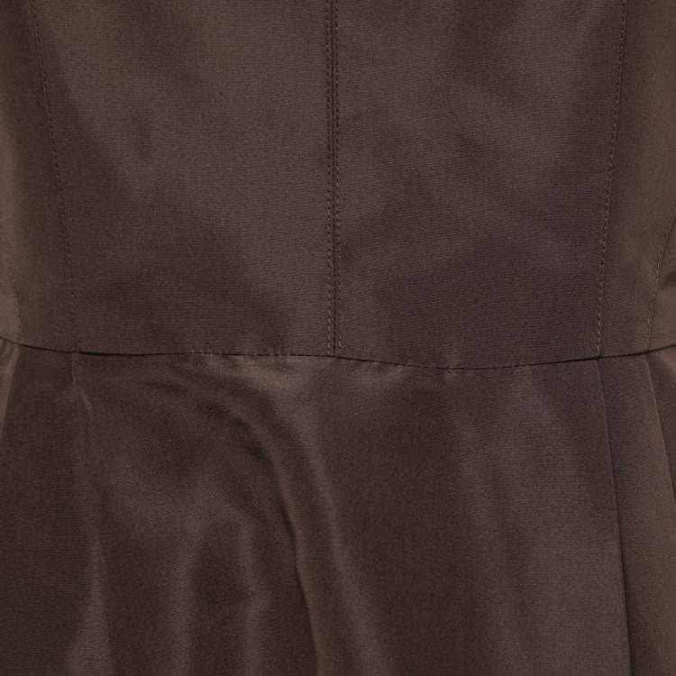 Pre Owned Oscar de la Renta Brown Silk Pleated Midi Dress M
