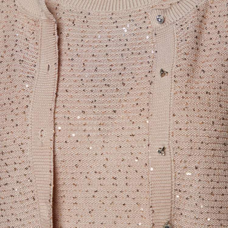 Pre Owned Oscar de la Renta Dusty Pink Sequined Knit Cardigan & Midi Dress M