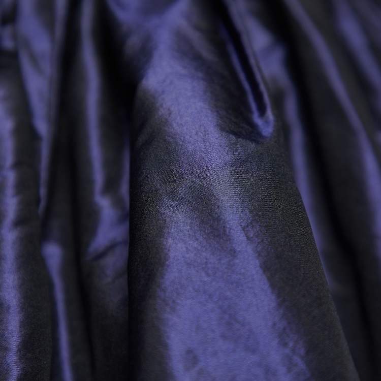 Pre Owned Oscar de la Renta Vintage Navy Blue Silk Gathered Maxi Skirt M