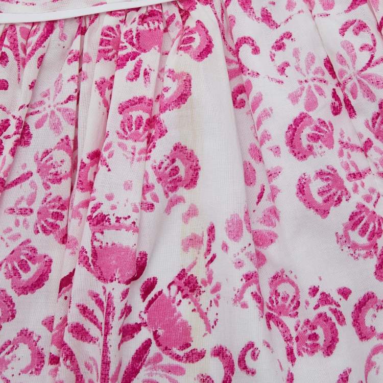 مملوكة مسبقًا Oscar de la Renta Pink Floral Batik Print Cotton Dress XS