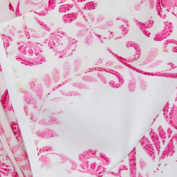مملوكة مسبقًا Oscar de la Renta Pink Floral Batik Print Cotton Dress XS