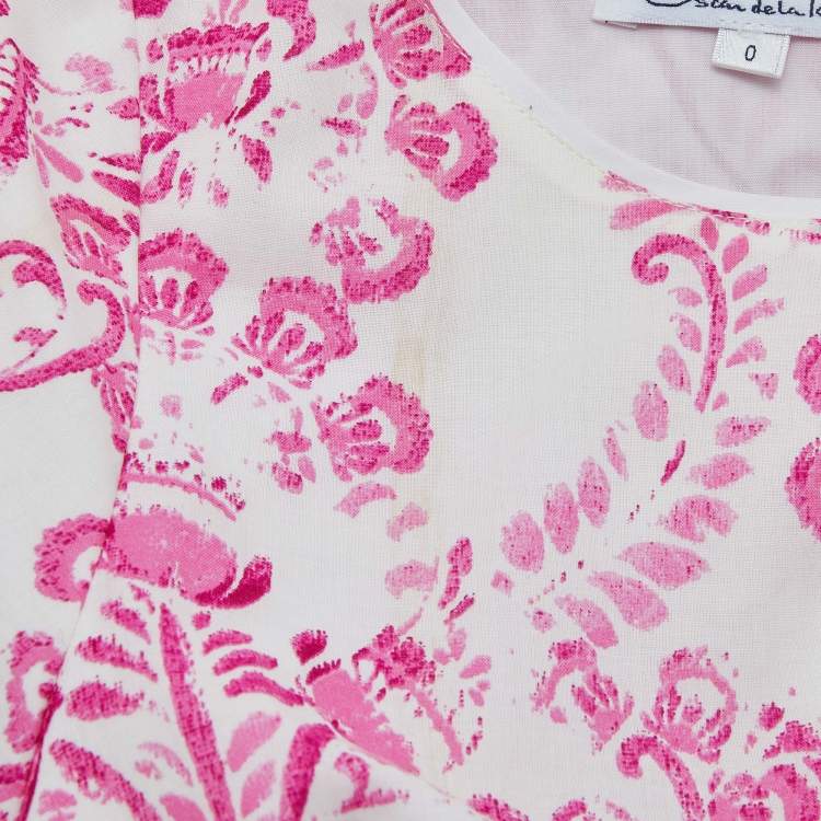 مملوكة مسبقًا Oscar de la Renta Pink Floral Batik Print Cotton Dress XS