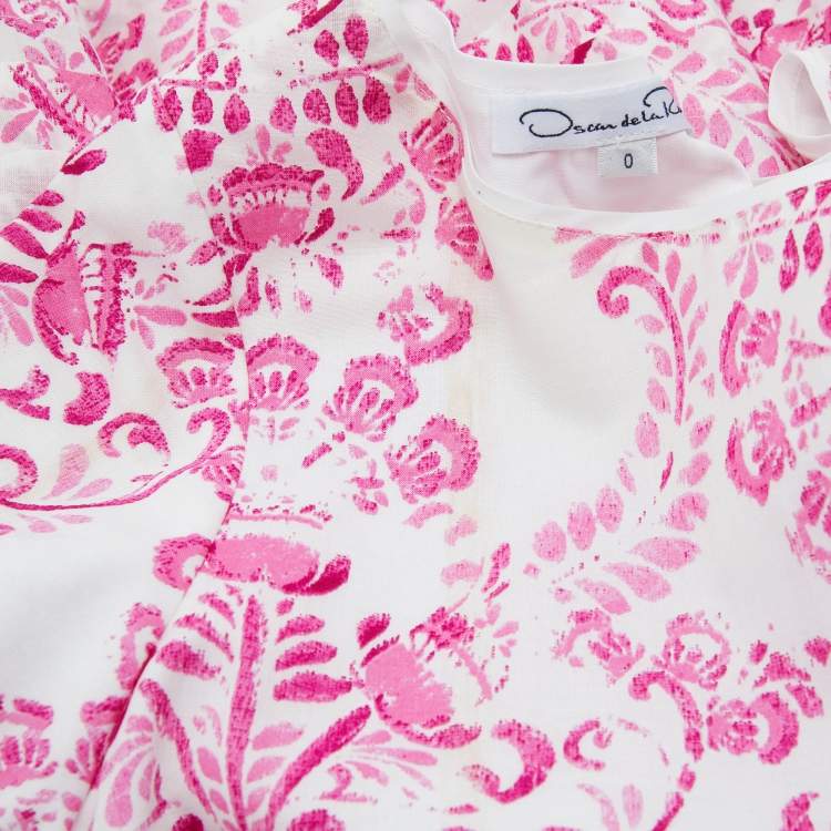 مملوكة مسبقًا Oscar de la Renta Pink Floral Batik Print Cotton Dress XS