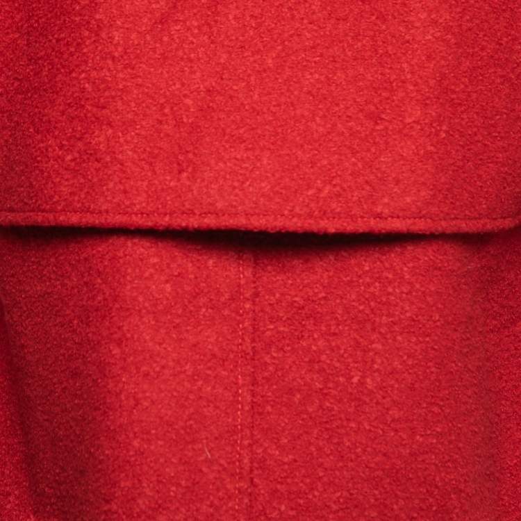 Pre Owned Oscar de la Renta Red Wool & Llama Amethyst Brooch Zip-Up Jacket S