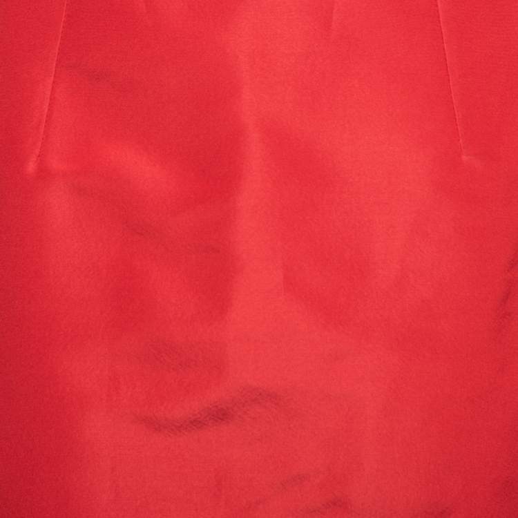 Pre Owned Oscar de la Renta Red Silk Faille Maxi Skirt M