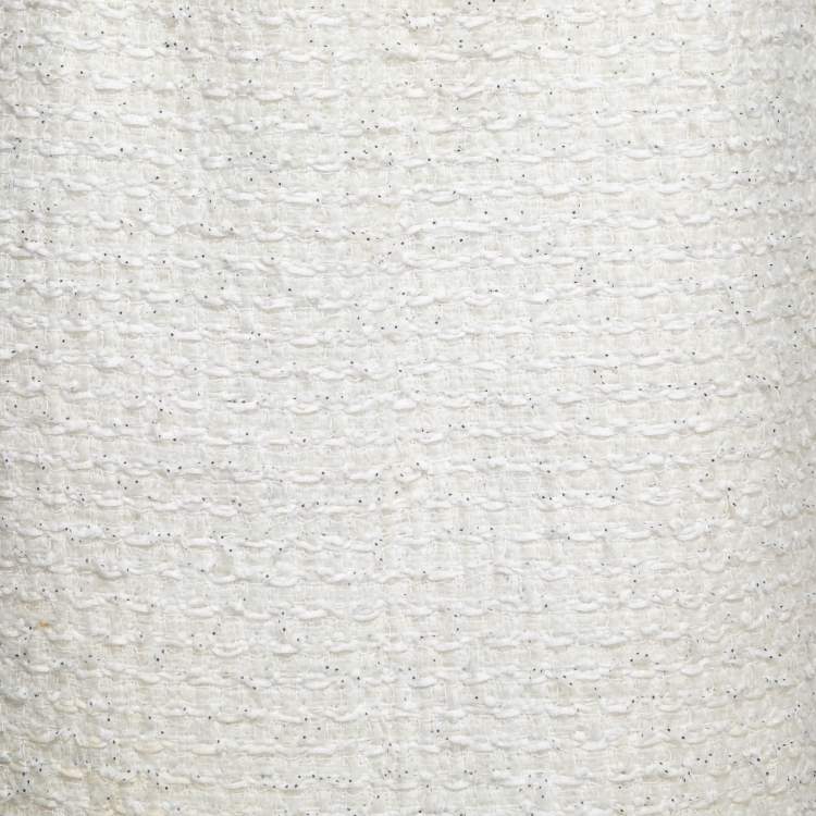 Pre Owned Oscar de la Renta Cream Tweed & Lace Trim Skirt L