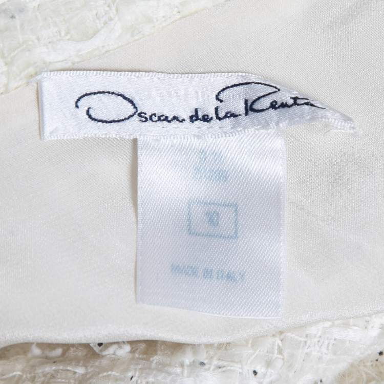 Pre Owned Oscar de la Renta Cream Tweed & Lace Trim Skirt L