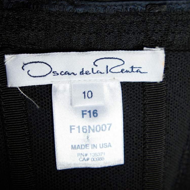 Pre Owned Oscar de la Renta Navy Blue Silk Taffeta & Lace Boat Neck Gown L