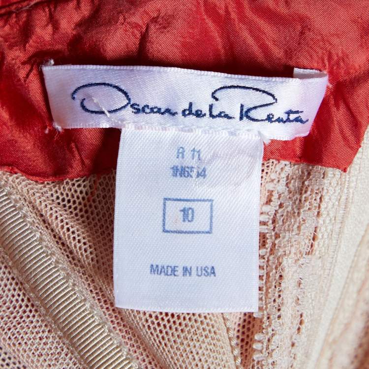 Pre Owned Oscar de la Renta Red Silk Ruched Bow Detail Strapless Mini Dress L