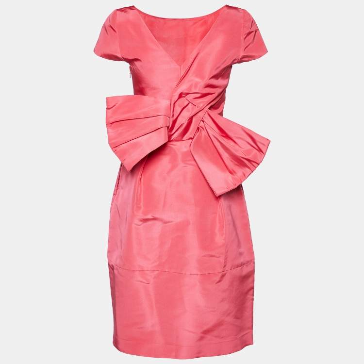 Pre Owned Oscar de la Renta Pink Silk Bow Back Detail Mini Dress M