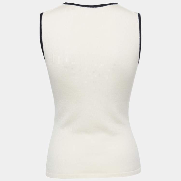 Pre Owned Oscar de la Renta Cream Cashmere & Silk Sleeveless Knit Top S