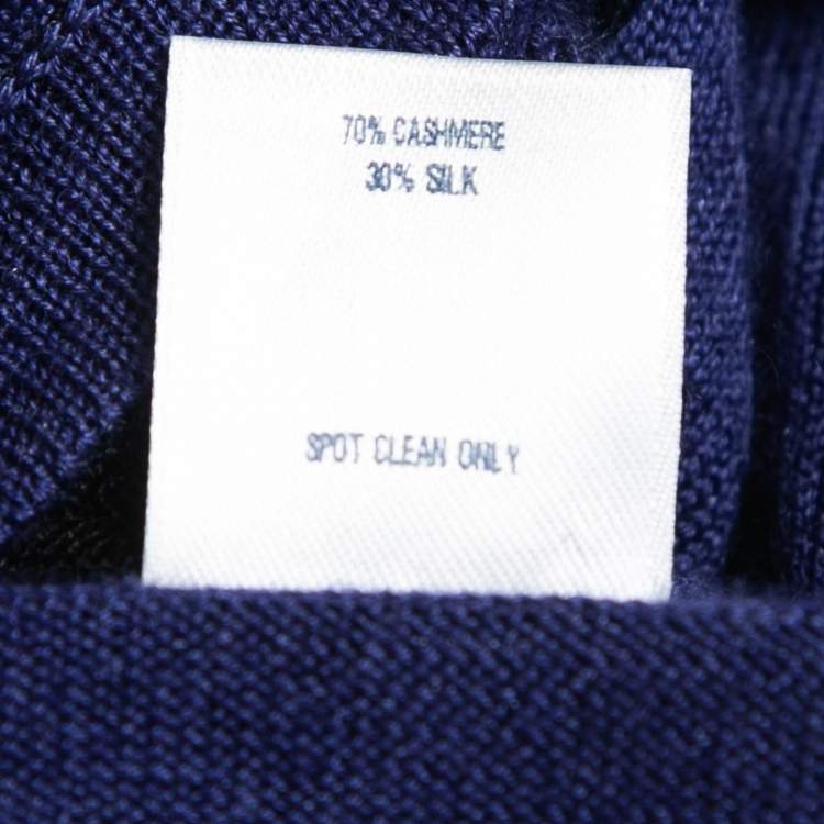 Pre Owned Oscar de la Renta Blue Embellished Knit Button Front Cropped Sweater S