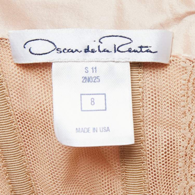 Pre Owned Oscar de la Renta Light Pink Silk Ruched Corset Detail Sleeveless Tiered Gown M