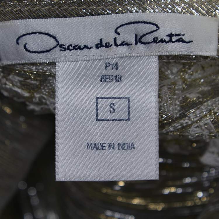 Pre Owned Oscar de la Renta Metallic Silk Beaded Belted Kaftan Maxi Dress S