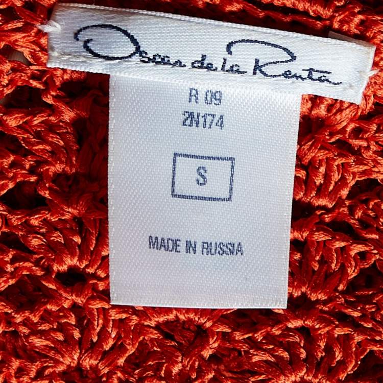 مملوكة مسبقًا Oscar de la Renta Burnt Orange Crochet Silk Knit Shrug S