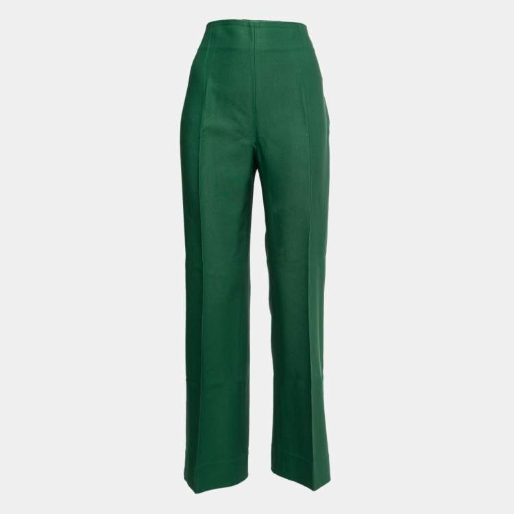 Pre Owned Oscar de la Renta Green Wool High Waist Trousers M