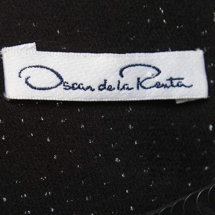 مملوكة مسبقًا Oscar de la Renta Black/Gold Sequined Feather Embellished Top M