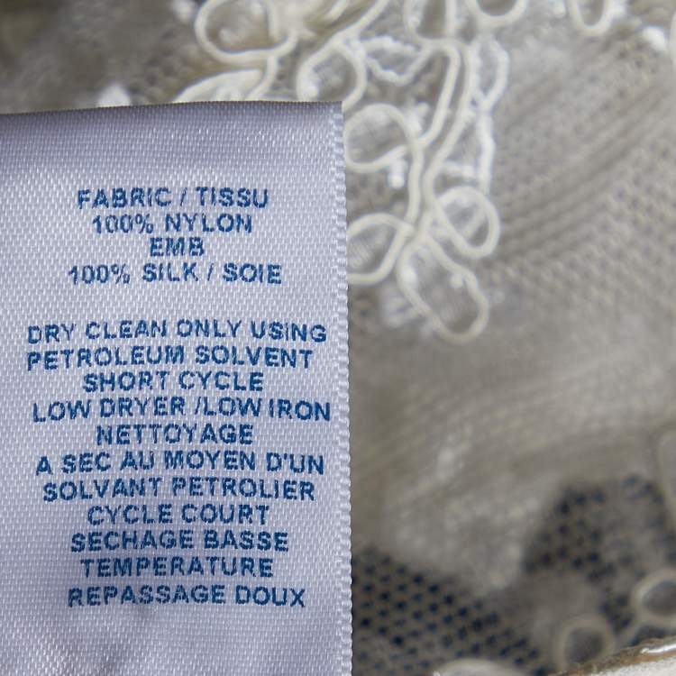 Pre Owned Oscar de la Renta White Lace Contrast Embroidery High Low Hem Top M