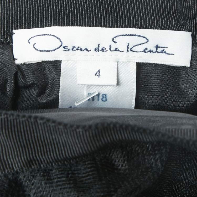 Pre Owned Oscar de la Renta Black Logo Embroidered Tulle Flared Maxi Skirt S