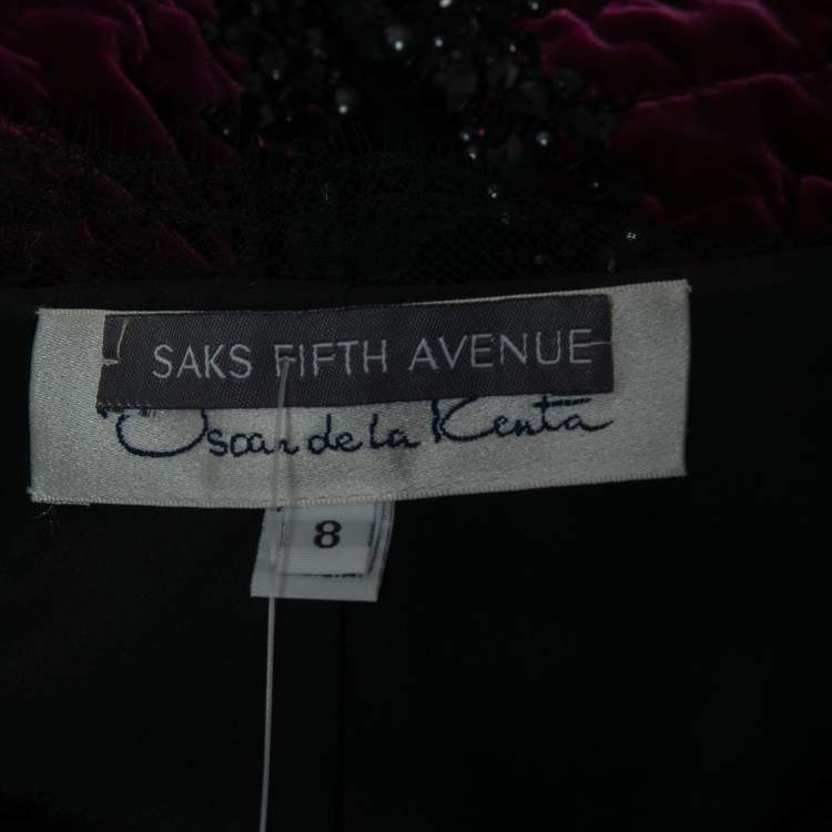 Pre Owned Oscar de la Renta Purple Embellished Velvet Lace Trimmed Open Front Jacket M