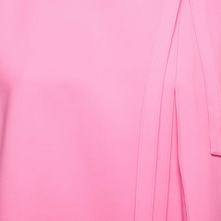 Pre Owned Oscar de la Renta Pink Wool Bow-detail Pleated Sleeveless Mini Dress XL