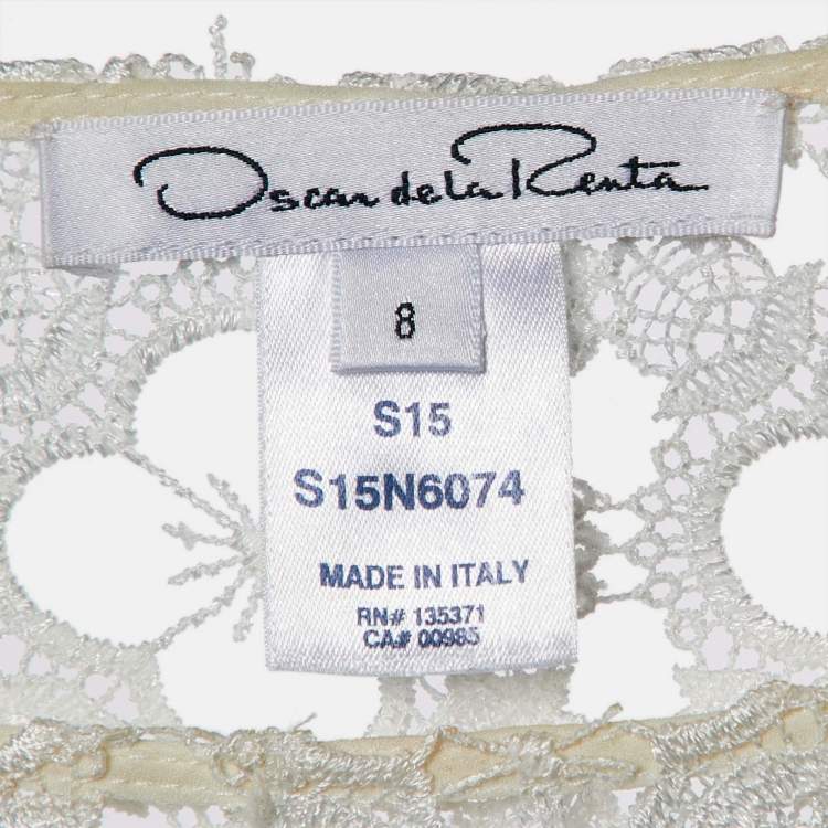 Pre Owned Oscar de la Renta White Lace Midi Dress M