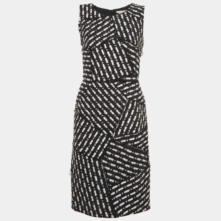 Pre Owned Oscar de la Renta Navy Blue Tweed Sleeveless Short Dress M