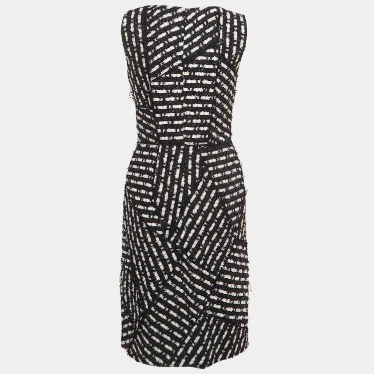Pre Owned Oscar de la Renta Navy Blue Tweed Sleeveless Short Dress M