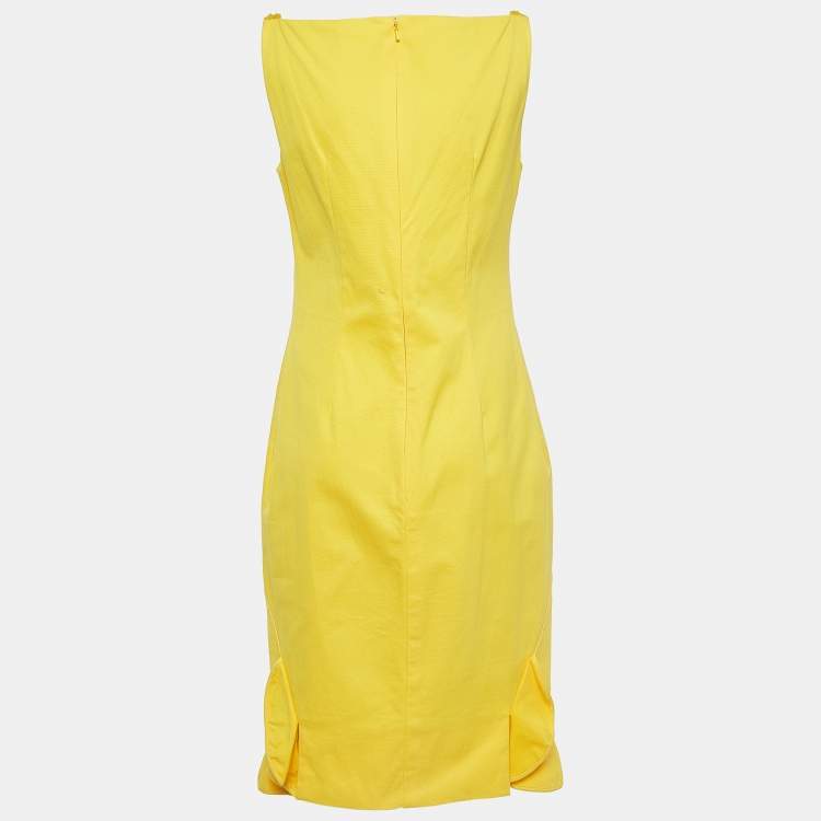 Pre Owned Oscar de la Renta Yellow Cotton Sleeveless Midi Dress M