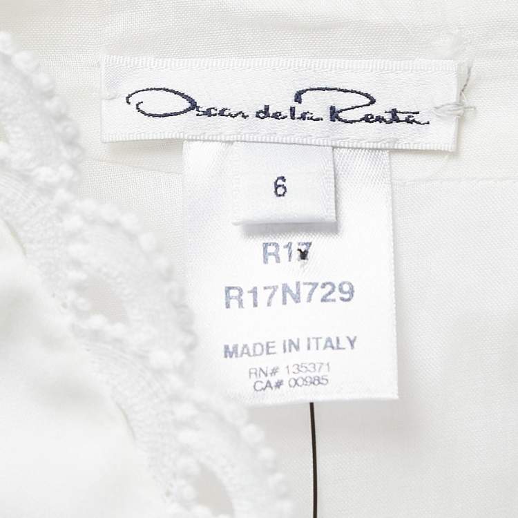 Pre Owned Oscar de la Renta White Lace Trim Cotton Ruffled Peplum Top M