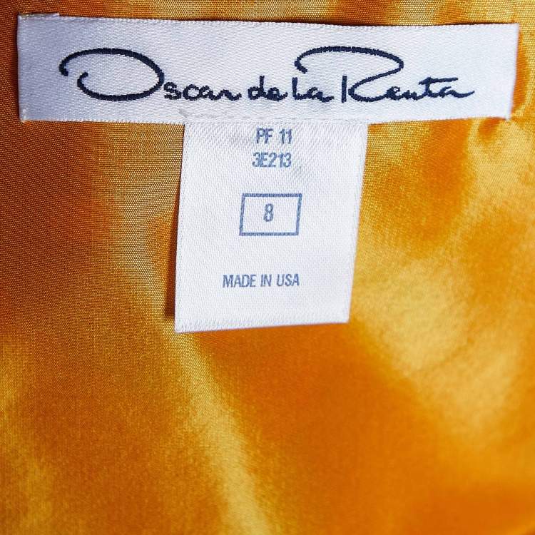 مملوكة مسبقًا Oscar de la Renta Orange Tie-Dye Silk Embroidered Open Front Jacket M