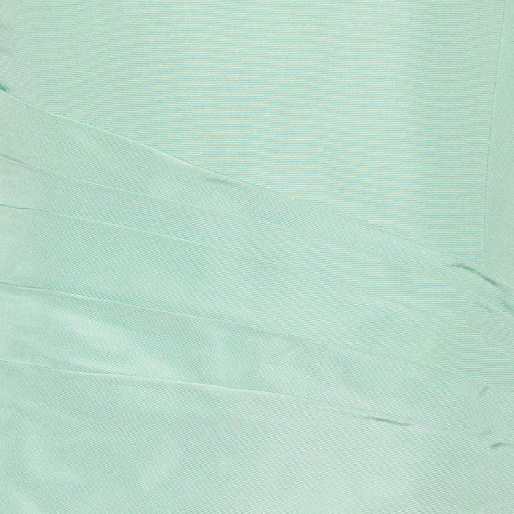 مملوكة مسبقًا Oscar de la Renta Green Silk Pleat Detail Draped Gown L