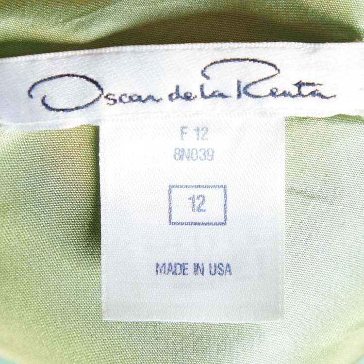مملوكة مسبقًا Oscar de la Renta Green Silk Pleat Detail Draped Gown L