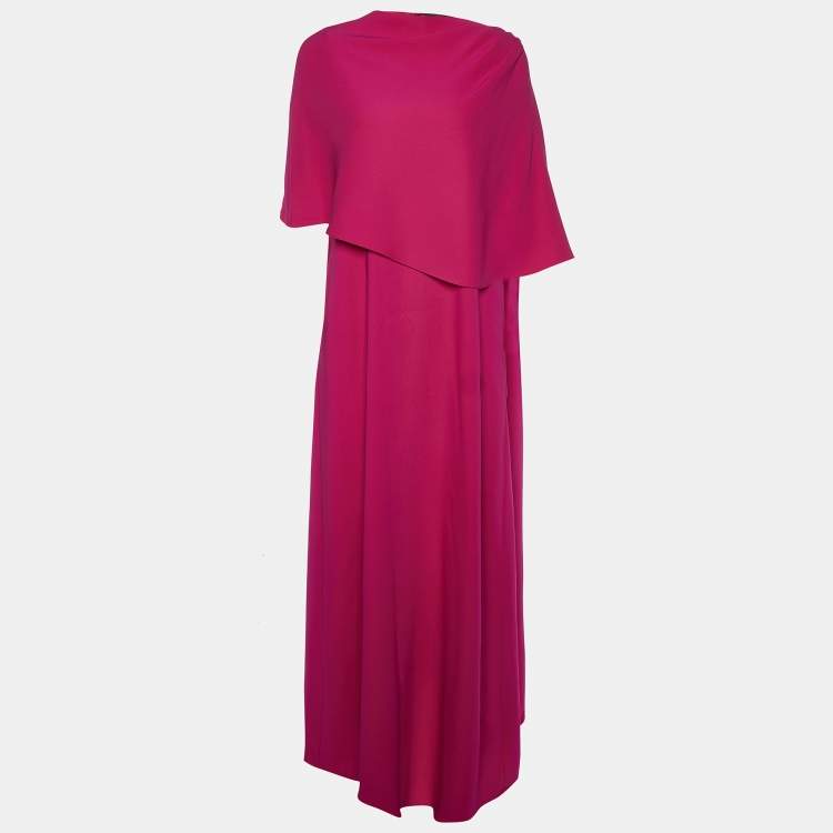 Pre Owned Oscar de la Renta Pink Silk Crepe Draped Gown S