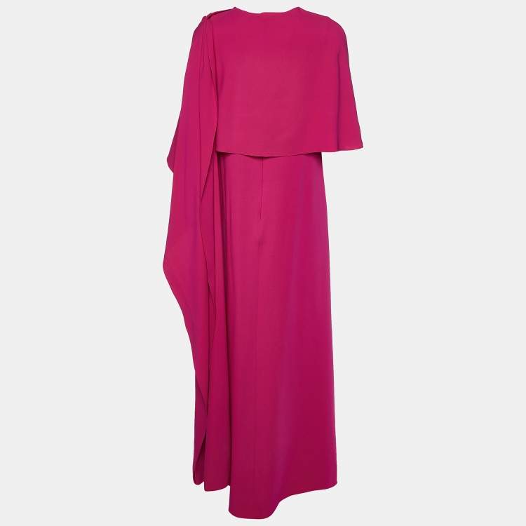 Pre Owned Oscar de la Renta Pink Silk Crepe Draped Gown S