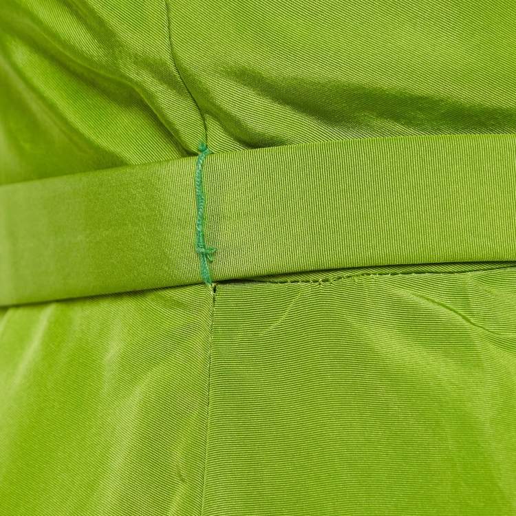 Pre Owned Oscar de la Renta Green Silk Crystal Detail Belted Gown S