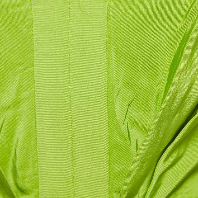 Pre Owned Oscar de la Renta Green Silk Crystal Detail Belted Gown S