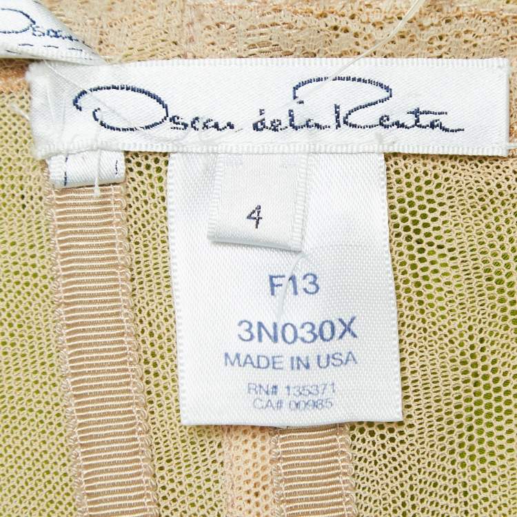 Pre Owned Oscar de la Renta Green Silk Crystal Detail Belted Gown S